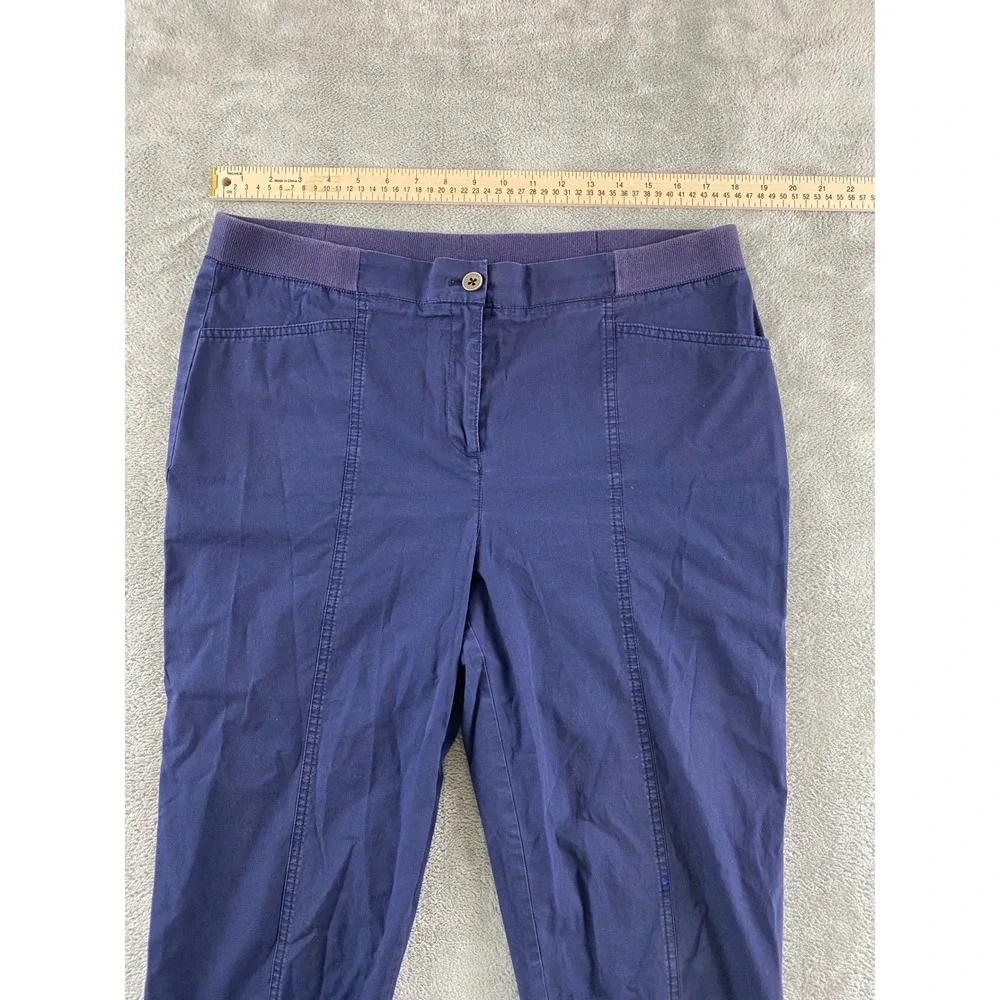 Chicos Womens Navy Blue Capri Pants Sz 2 Elastic Waist Front Seam Cropped Pants